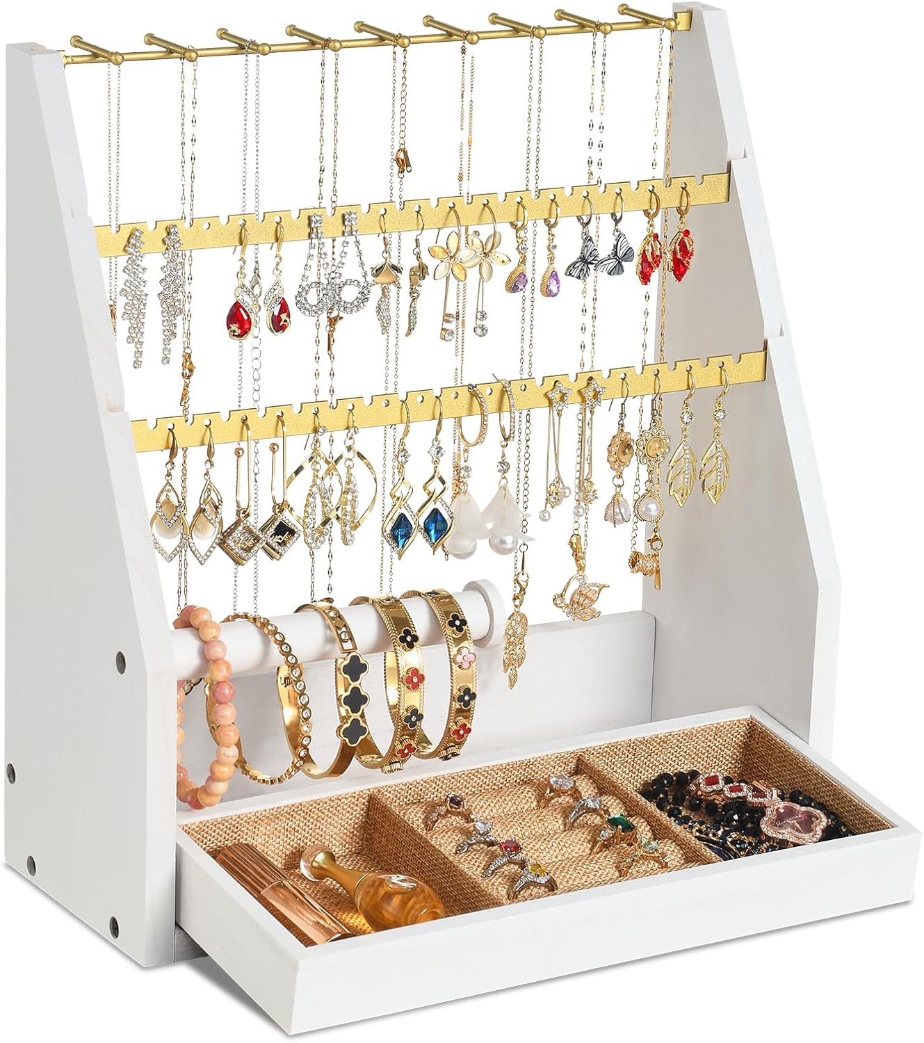 Jewelry Organizer Stand, 5 Layer Earring Holder Organizer with Necklace Holder, Organizer Display