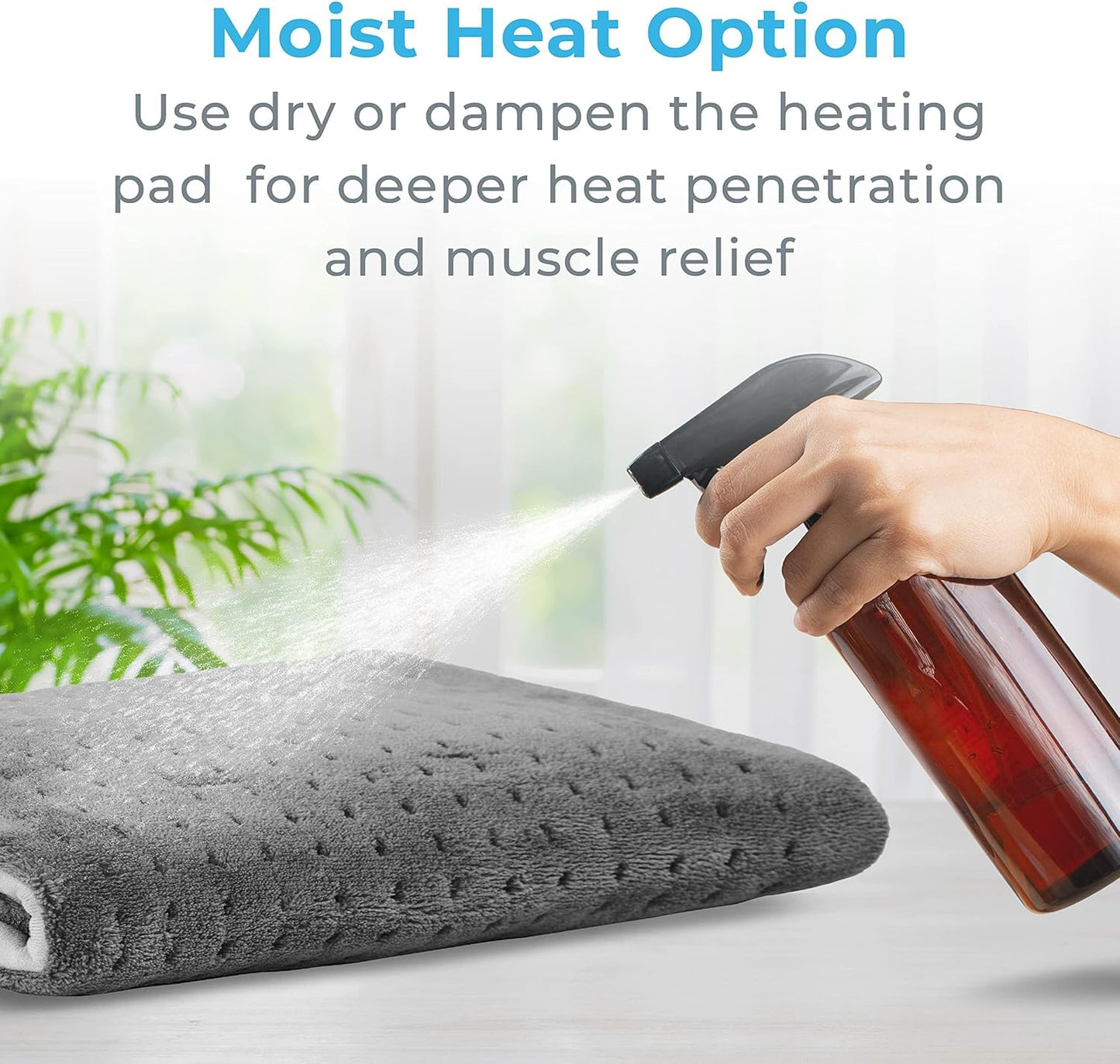 OMOMMD PureRelief Ultra-Wide Microplush Heating Pad - 20” x 24” XXL Size & 6 Heat Settings for Temporary Neck, Shoulder & Back Pain Relief - Moist Heat Option & Machine Washable (Gray)
