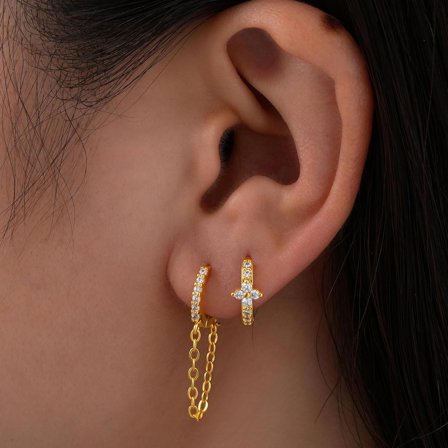 Small Gold Hoop Earrings Set for Women, 14K Gold Plated Lightweight Earrings Sets for Multiple Piercing