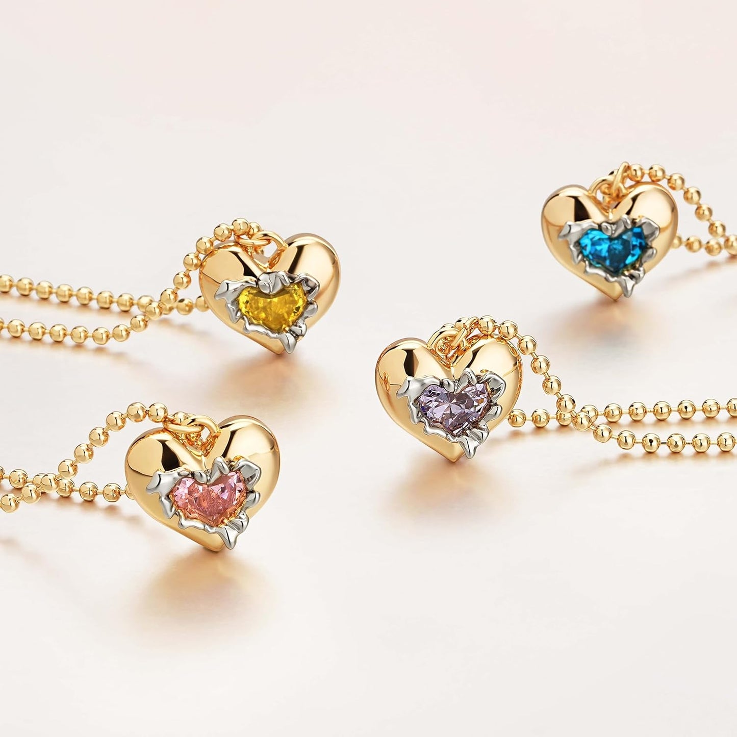 14K Gold Birthstone Heart Necklace - CZ Pendant Jewelry for Women, Birthday Gift