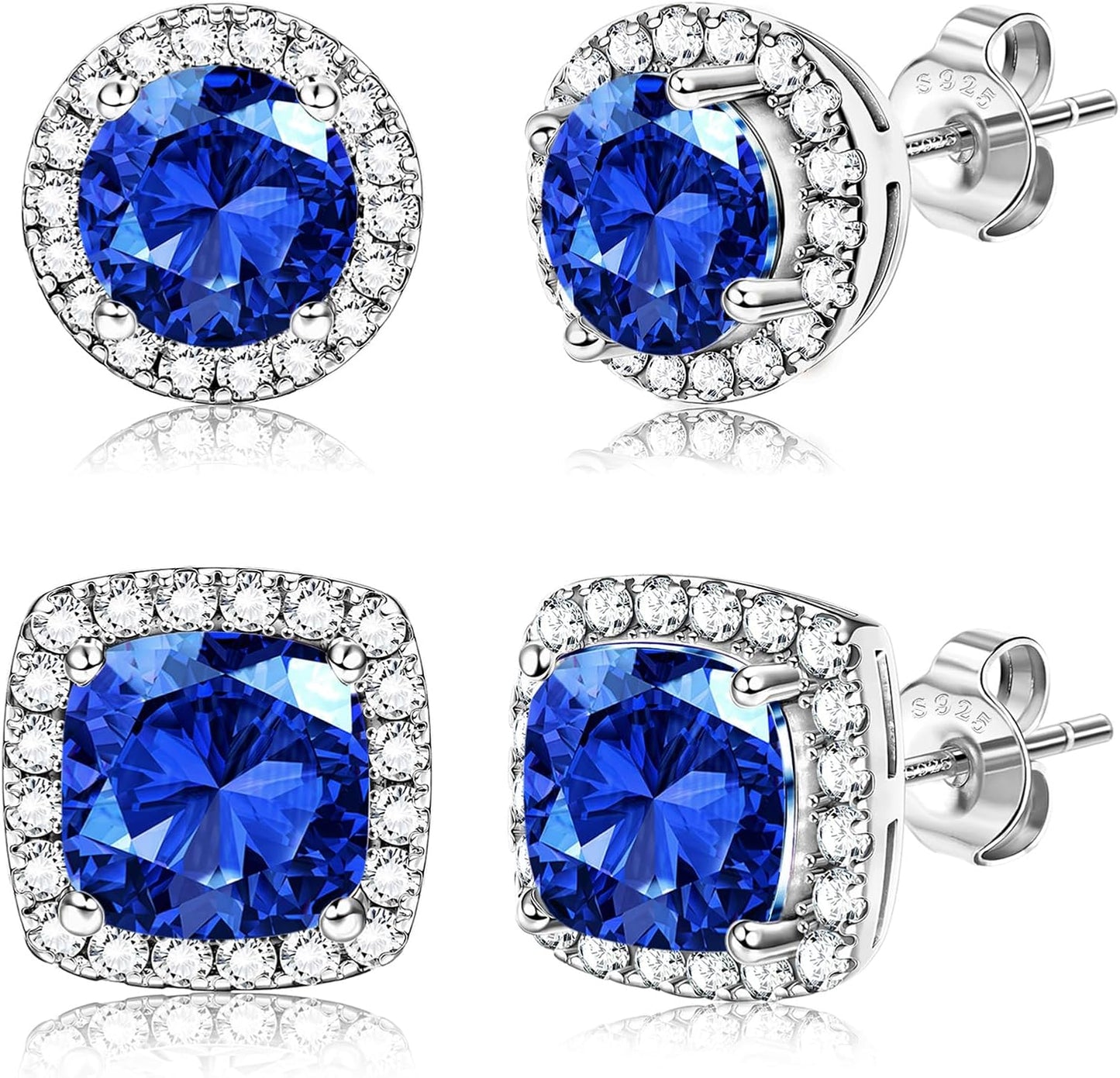 Hayoso 18K Gold Plated Halo Stud Earrings 925 Sterling Silver Cubic Zirconia Stud Earrings Round Square Diamonique Stud