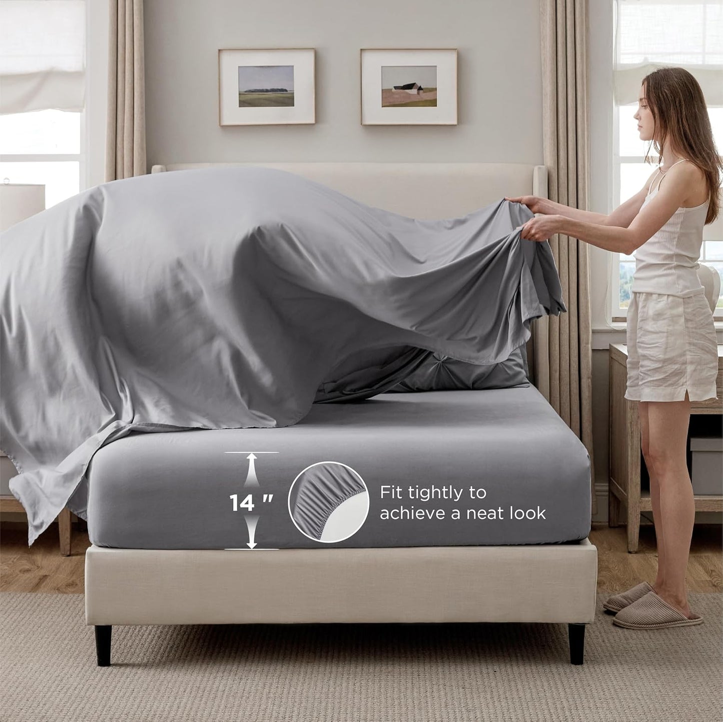 Queen Comforter Set Grey - Bed in a Bag Queen Size Bedding 7 Pieces, GentleSoft邃｢ Pintuck Bed Set Gift for Family, Pinch Pleat All Season Comforter with Sheets, Pillowcases & Shams