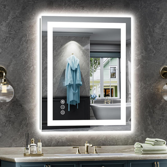 24x32 Inch LED Bathroom Mirror with Lights, Anti-Fog Lighted Bathroom Vanity Mirror for Wall