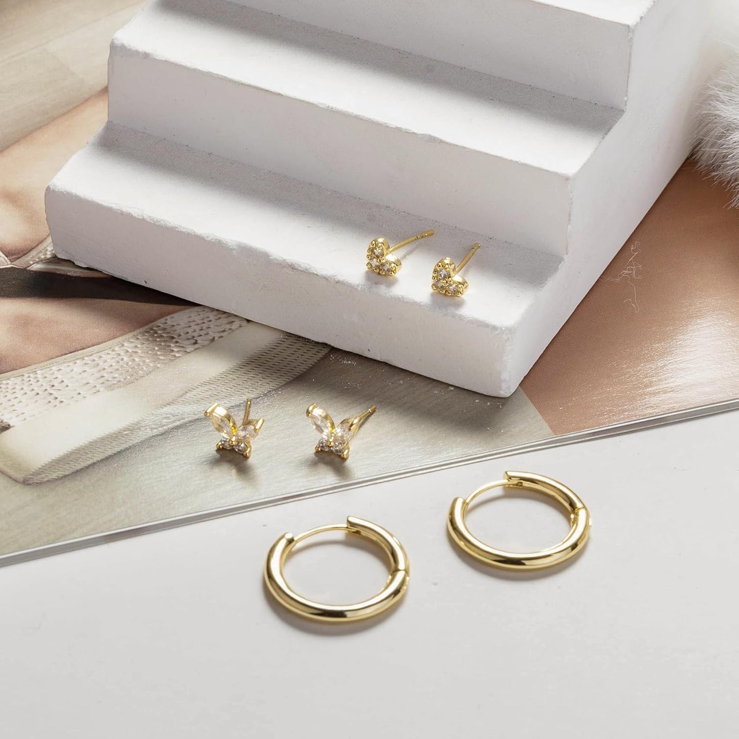 Gold Earrings for Women, 14k Gold Plated Dangle Huggie Earrings for Women Trendy Dainty Gold Hoop Earring Stacks  Pearl Chain Drop Cartilage