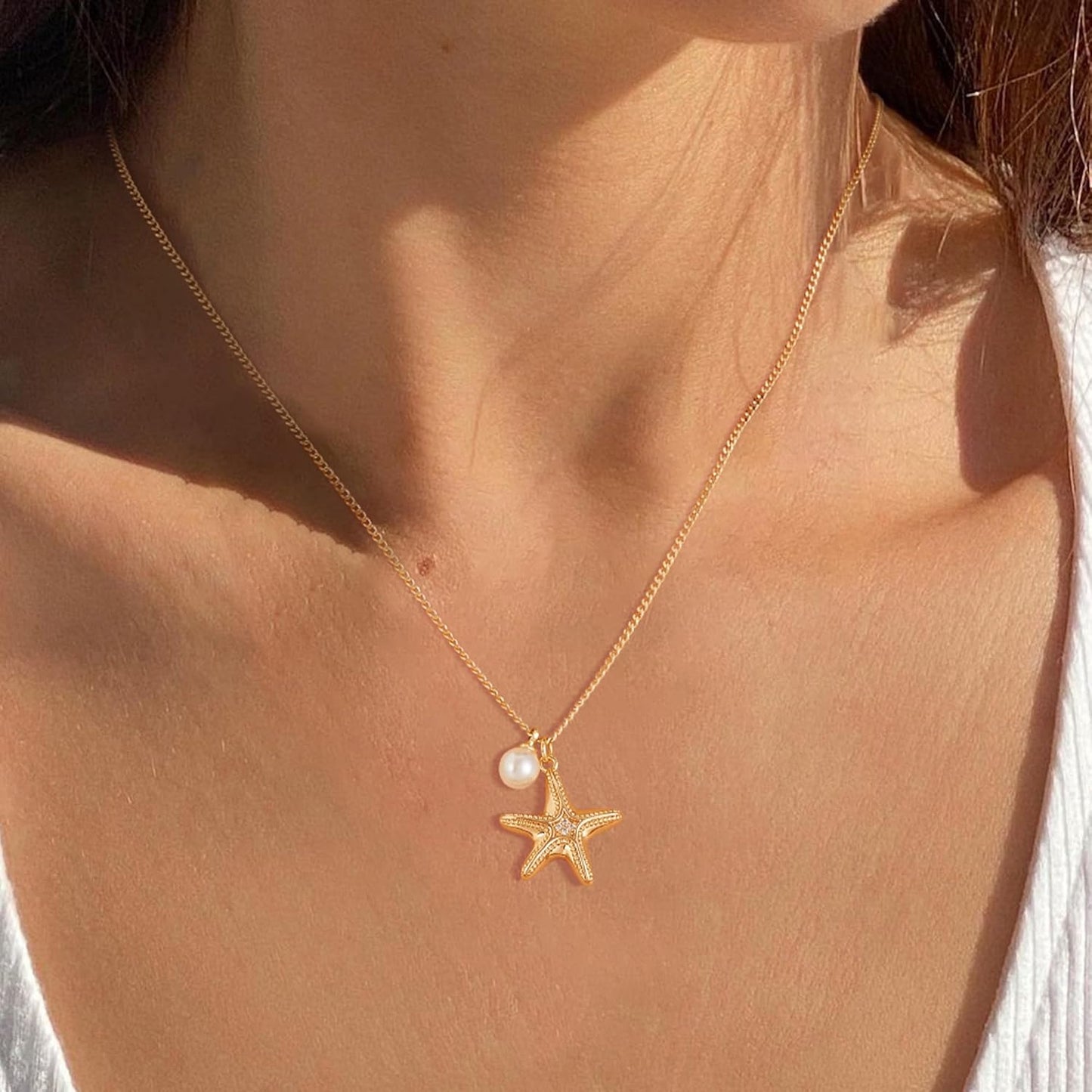 14K Gold Plated Shell/Starfish/Anchor/Dolphin Pendant Necklaces Ocean Beach Summer Jewelry for Women