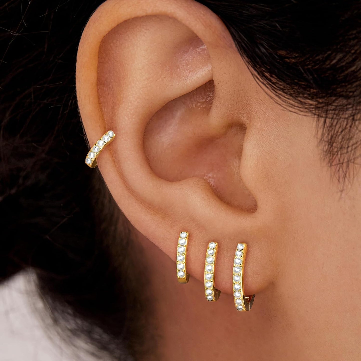 Small Gold Huggie Hoop Earrings Set for Women Men Hypoallergenic 14K Plated Stack Cartilage Earrings, Multiple Piercing