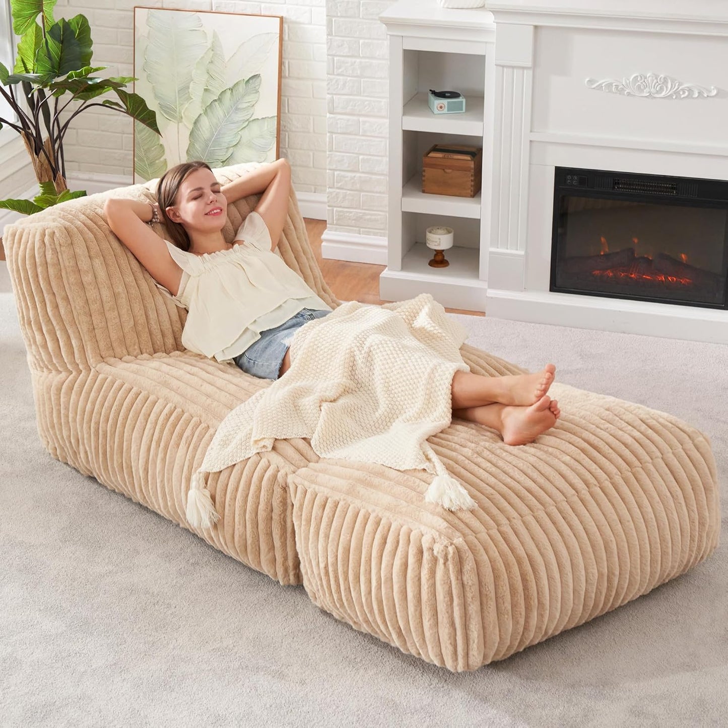 Large Bean Bag Lounger Chair with Memory Foam Filling - Comfortable Beanbag Sofa for Adults, Ideal Balcony