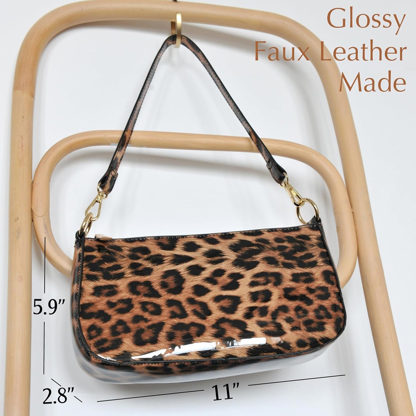Leopard  Women Shoulder Bag Glossy Patent Vegan Leather Crossbody Bag Clutch Purse