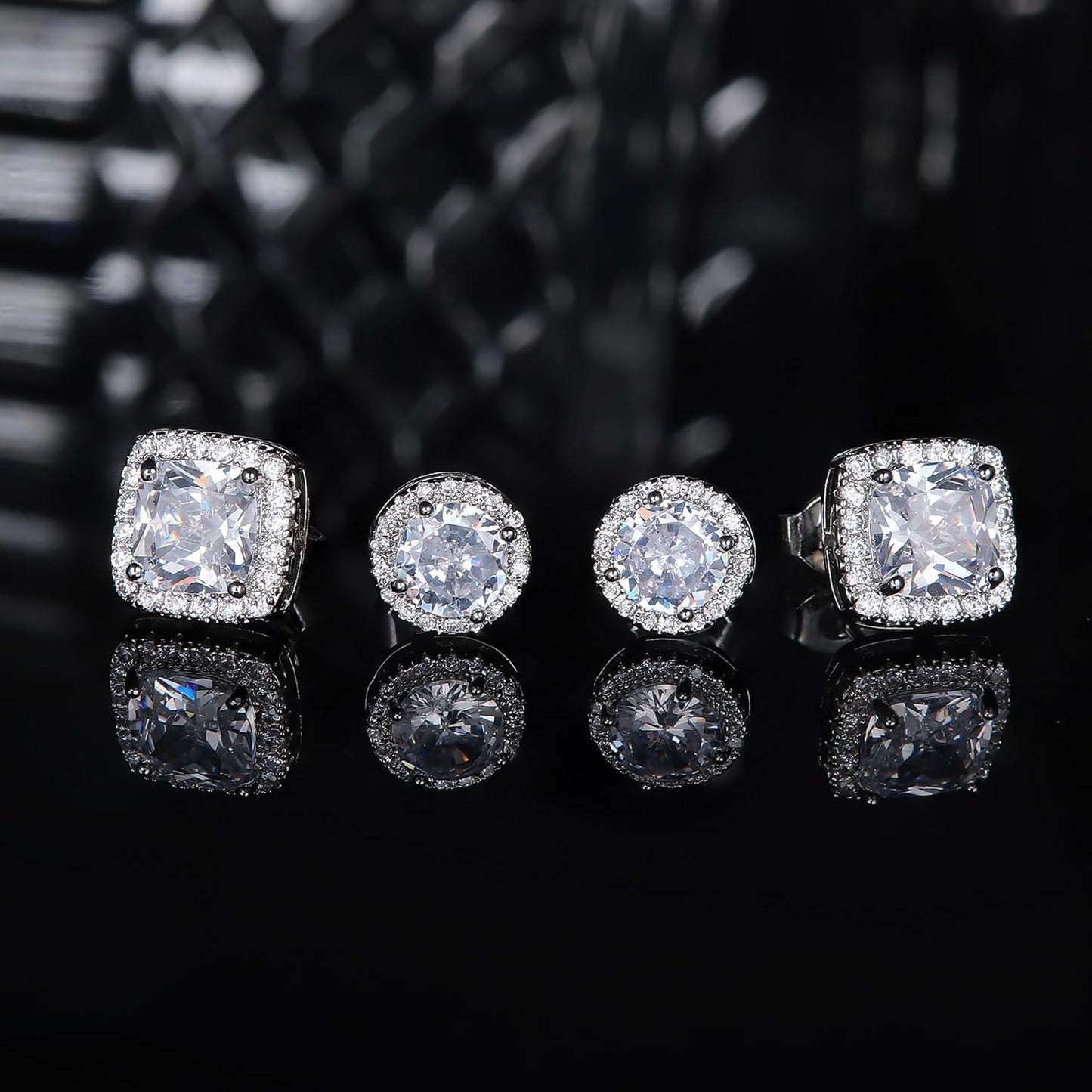 Hayoso 18K Gold Plated Halo Stud Earrings 925 Sterling Silver Cubic Zirconia Stud Earrings Round Square Diamonique Stud