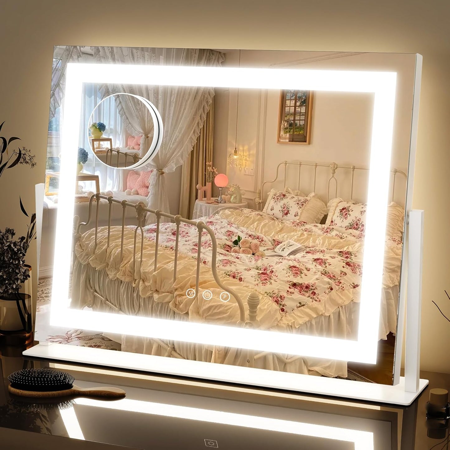 Makeup Mirror with Lights,Lighted Makeup Mirror with 10X Magnification and USB，Smart Touch Screen