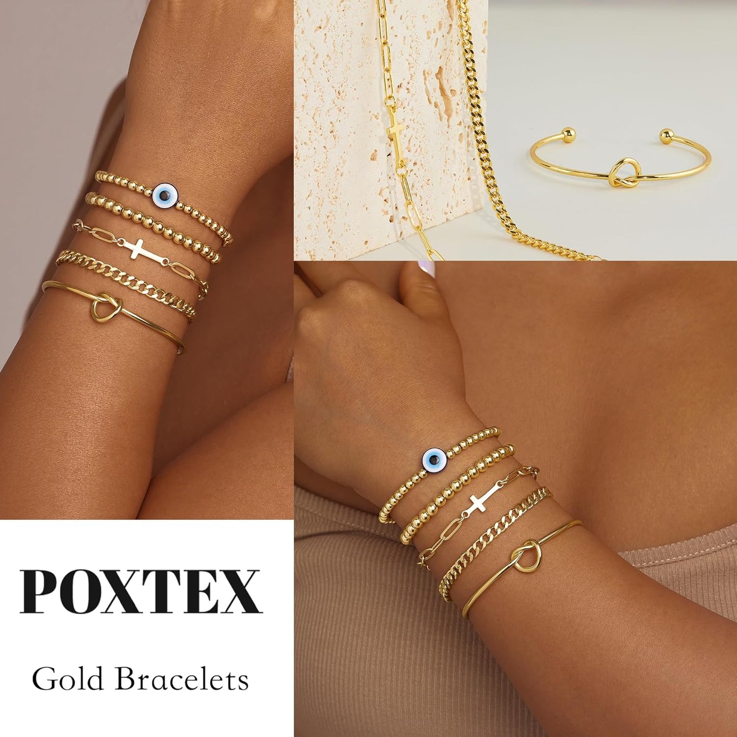 Gold Bracelets for Women,Dainty Bracelets Set for Women Trendy, Gold Bracelets Stack With Beaded, Cuban