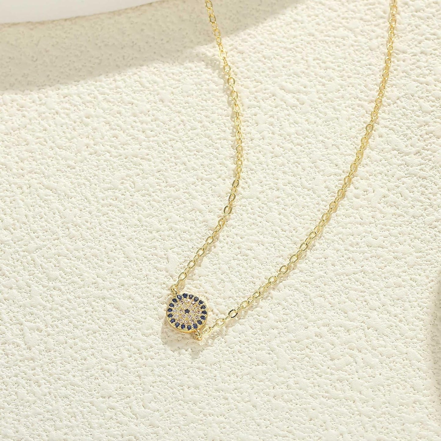 Evil Eye Necklace: 14K Gold Plated Blue CZ Diamond Boho Pendant for Women, Protection Gift