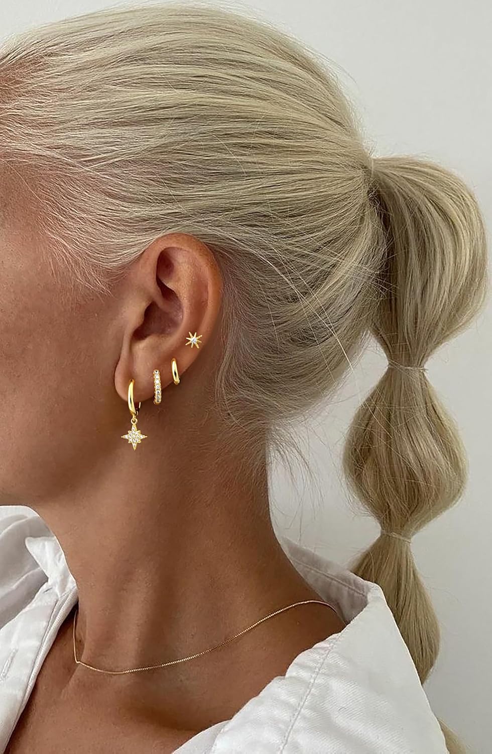 Small Gold Huggie Hoop Earrings Set for Women Men Hypoallergenic 14K Plated Stack Cartilage Earrings, Multiple Piercing