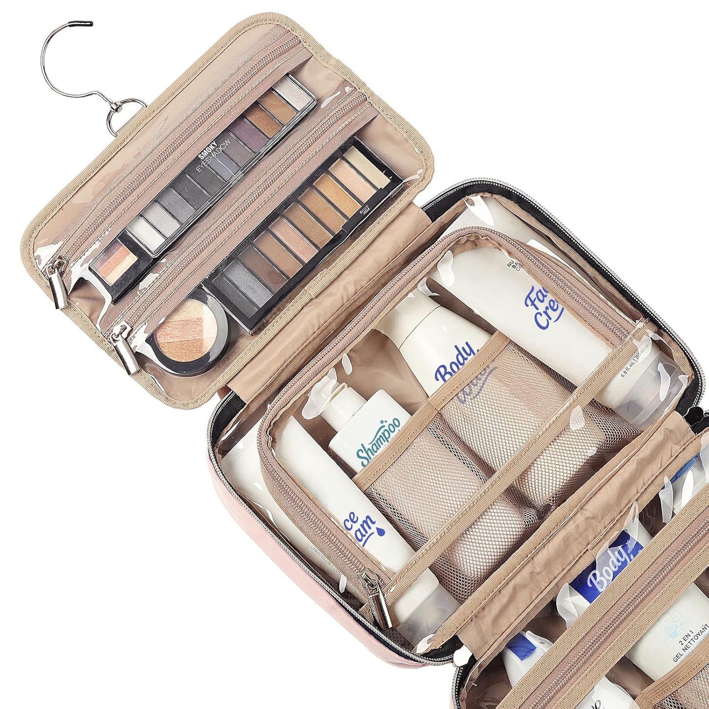 Travel Toiletry Bag for women, Portable Hanging Organizer for Travel-Sized Shampoo, makeup