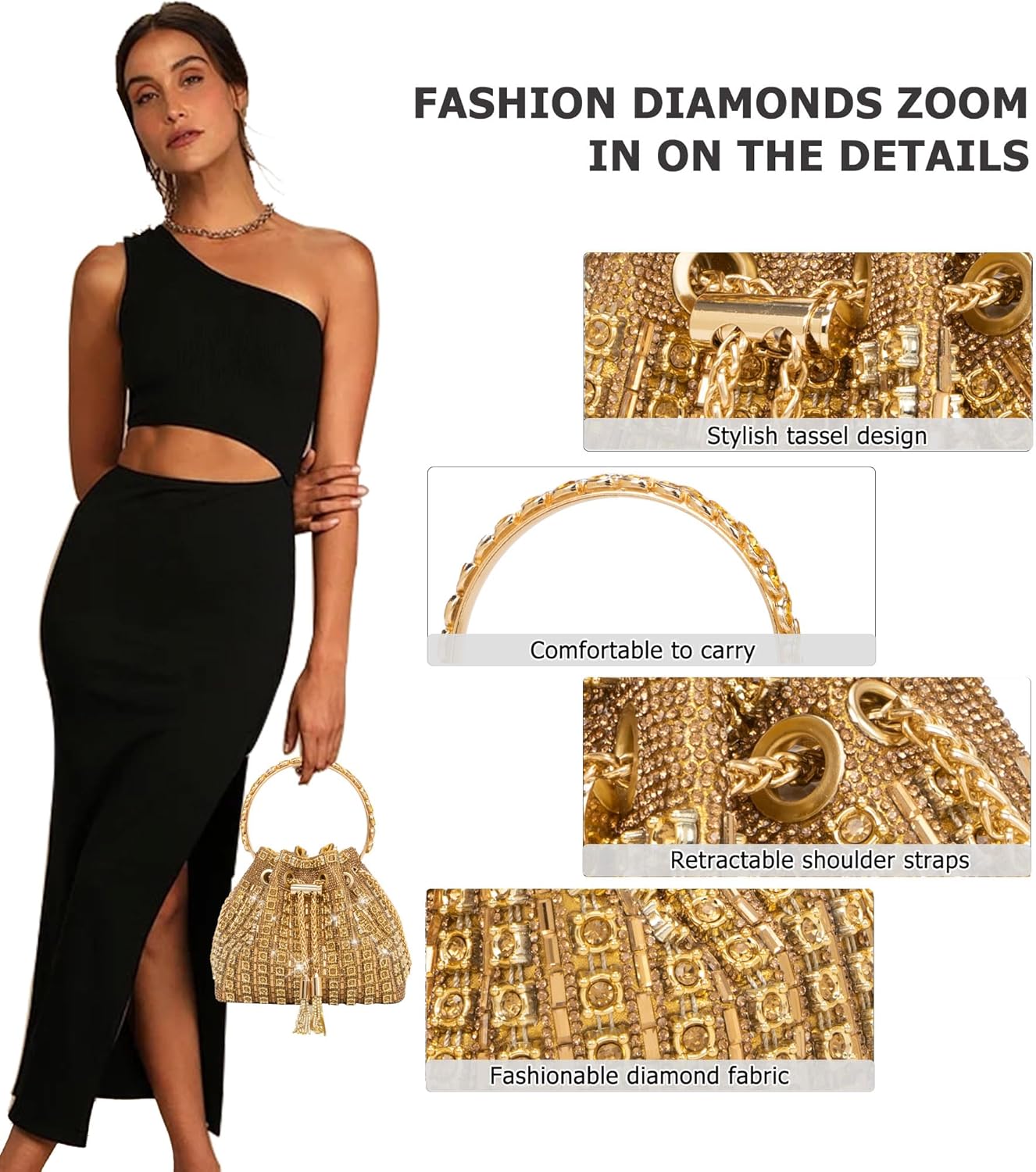 Sparkly Diamond Evening Bag for Women Rhinestone Purse Glitter Handbag for Party Prom Cocktail Wedding