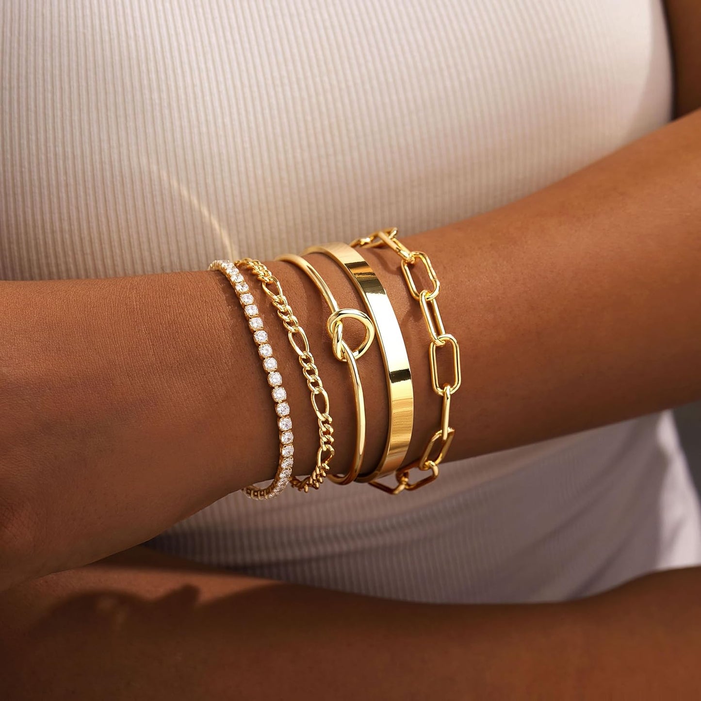 Gold Bracelets for Women Non Tarnish, 14K Gold Plated Chunky Cuff Bracelet Gold Bangles Bracelet for Women Trendy