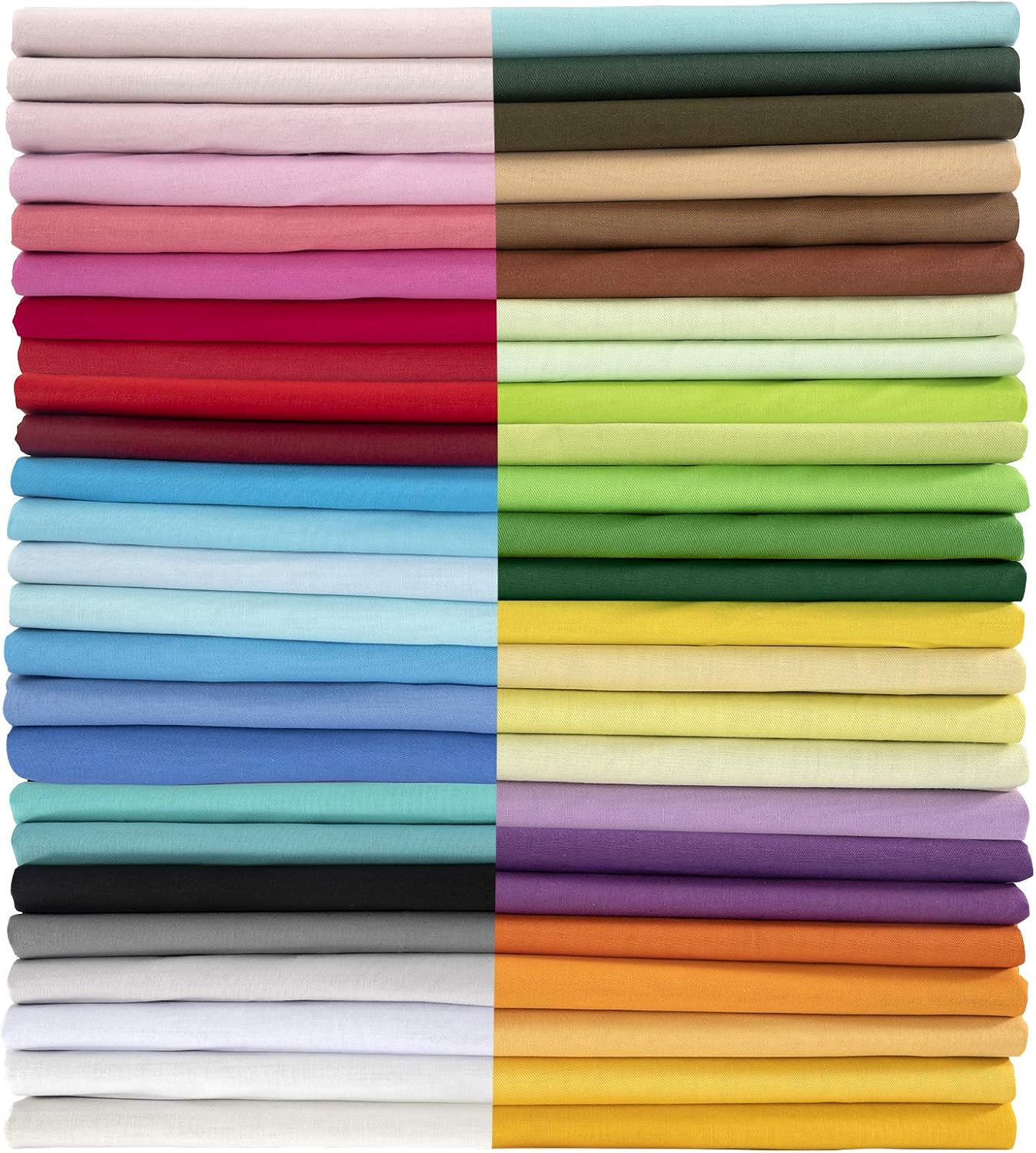 OMOMMD 50pcs 100% Cotton Fabric Bundle 10" x 10" PreCut Fat Squares Sheets Printed Floral Sewing Supplies for Patchwork Sewing DIY Crafting Quilting Fabric (50PCS 10"x10", Solid)