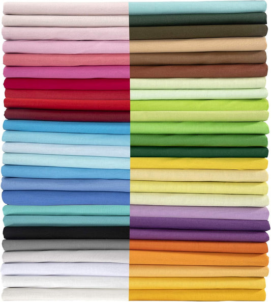 OMOMMD 50pcs 100% Cotton Fabric Bundle 10" x 10" PreCut Fat Squares Sheets Printed Floral Sewing Supplies for Patchwork Sewing DIY Crafting Quilting Fabric (50PCS 10"x10", Solid)