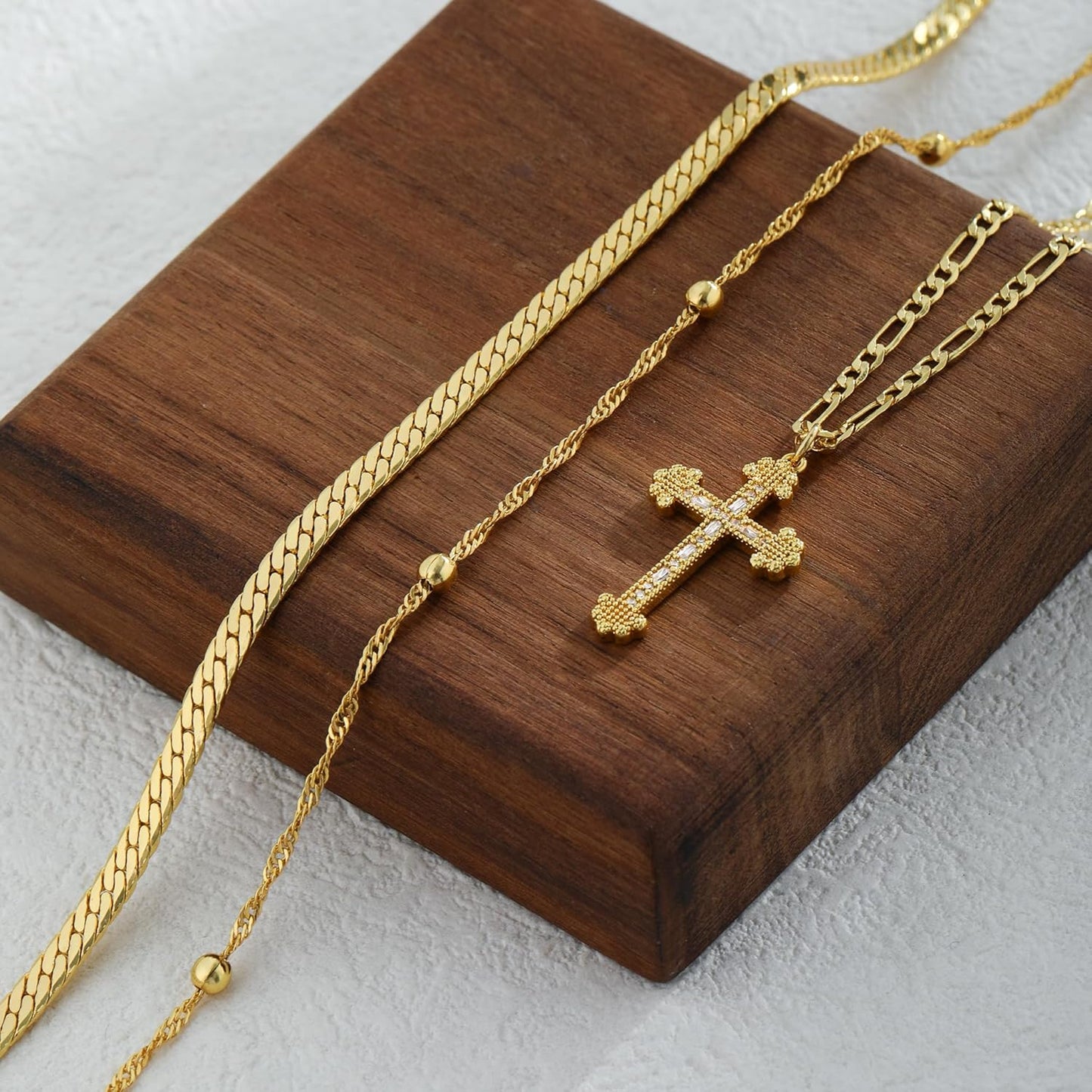 Women's Necklace - 14K Gold/Silver Plated Layered Chain With Cross, Coin & Pearl Pendants - Stackable Trendy Jewelry Gift For Her