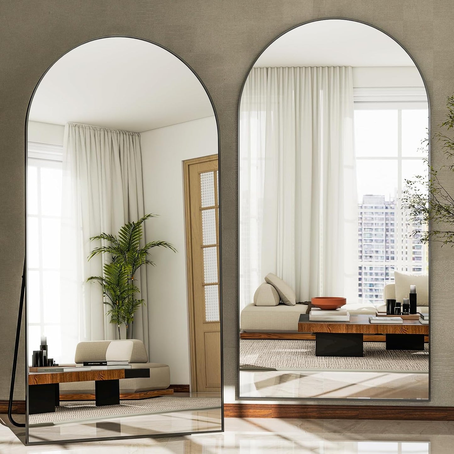 30x71 inch Wall Mount Arched Full Length Mirror-Aluminum Alloy Frame High Definition