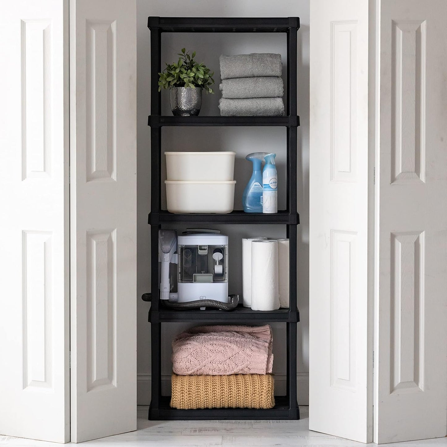 5-Shelf Light Duty Plastic Storage Shelves,  Medium Modular Shelving Unit Storage Organizer for Bathroom