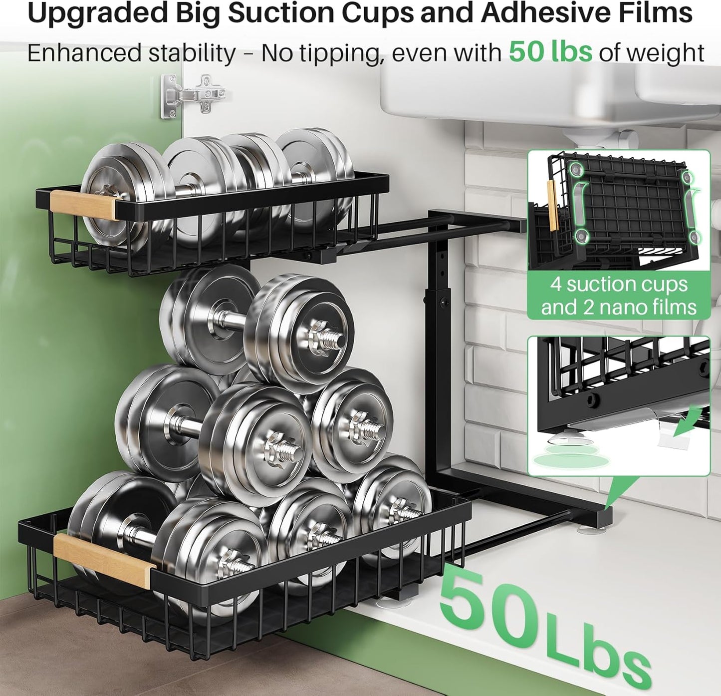 Under Sink Organizer, 2 Packs 2 Tier Under Sink Organizers , Slide out Pull out Cabinet Organizer Shelf