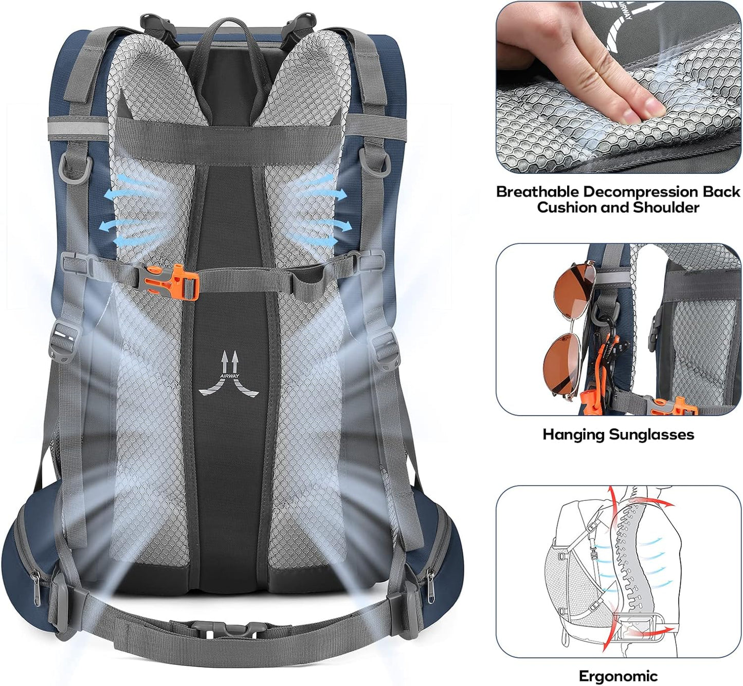 Camping Backpack,40L Waterproof Hiking Daypack with Rain Cover,Lightweight Travel Backpack