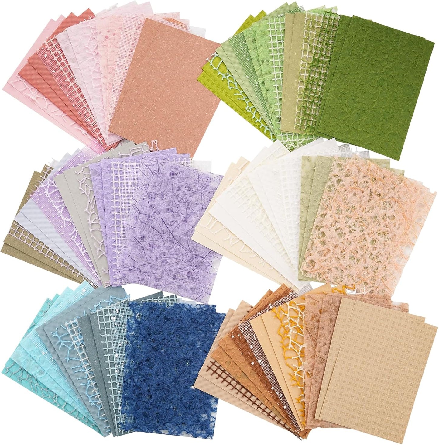 OMOMMD 96 Sheets Textured Scrapbook Paper and Mesh Fabric Assorted Set - 6 Pack Mixed Special Paper for Scrapbooking Planner Bullet Junk Journal Supplies Mixed Media Collage Card Embellishments 3.9x5.5 Inch
