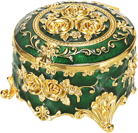 Vintage Jewelry Box，Small Trinket Storage Organizer Box,Chest Round Keepsake Boxes