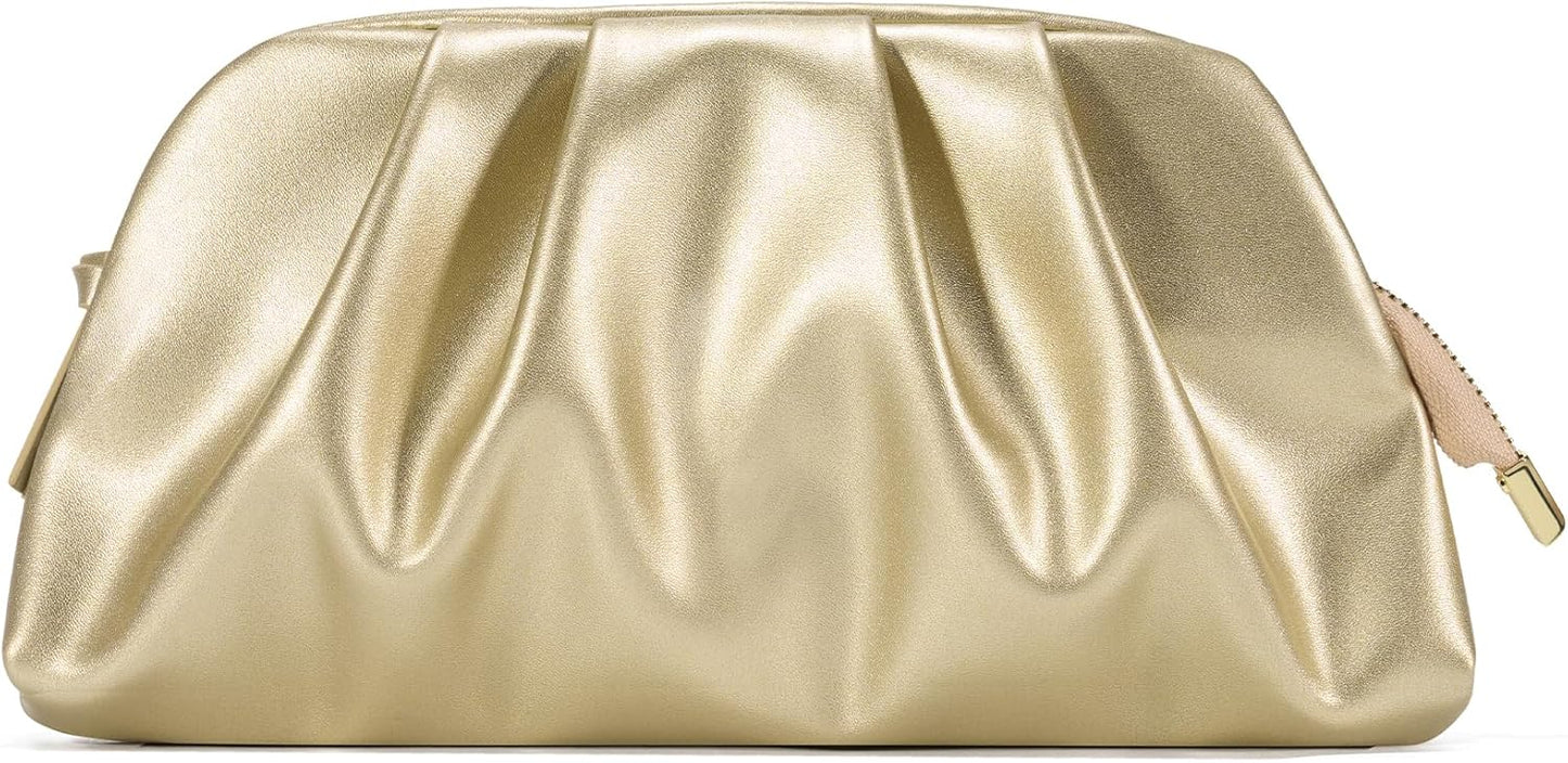 Dressy Vegan Leather Clutch Purse for Women Formal, Soft Pleated PU Evening Clutch for Weddings, Proms
