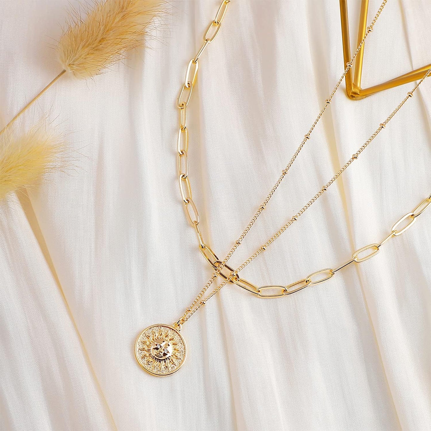 Layered Heart Necklace, Handmade 18K Gold Plated Dainty Choker With Arrow Bar Pendant for Women