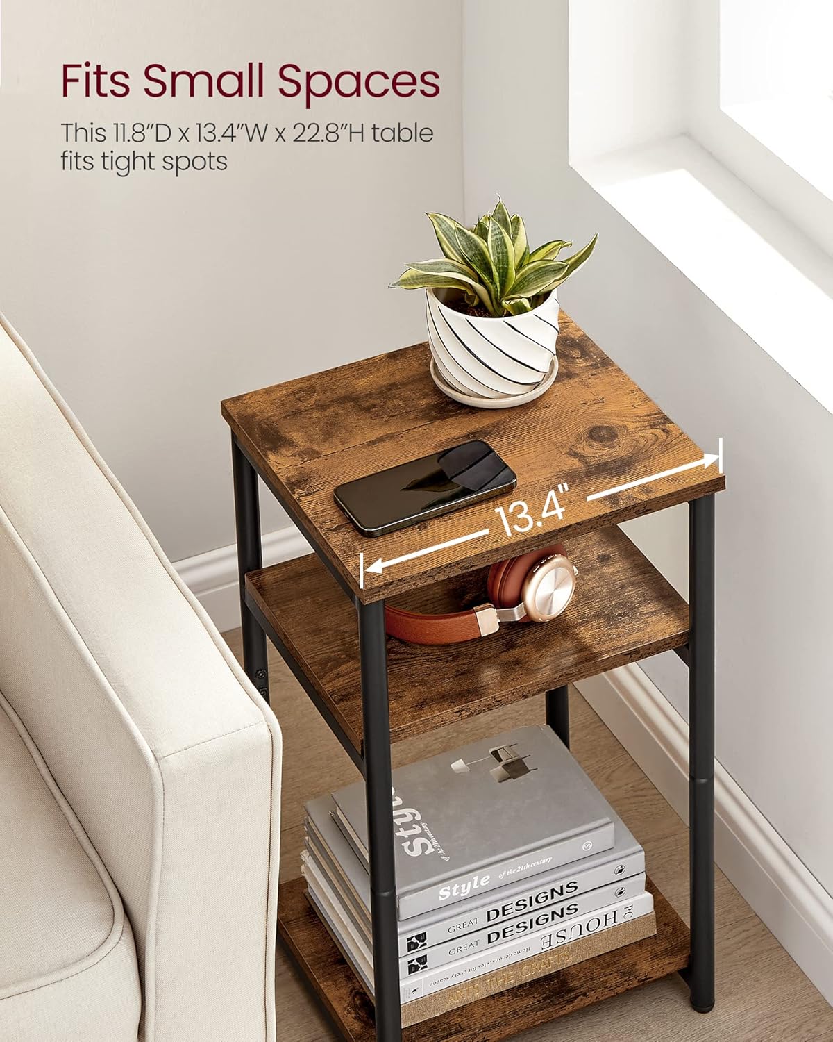 Side Table, Small End Table, Tall Nightstand for Living Room, Bedroom, Office, Bathroom