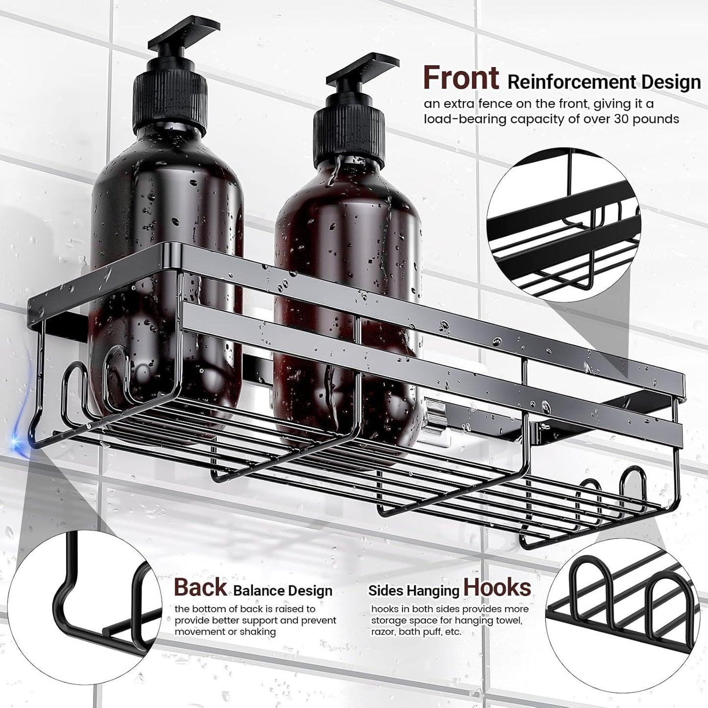 Shower Caddies 2 Pack - Adhesive Hanging Shower Shelf , No Drilling Stainless Shower Shelves