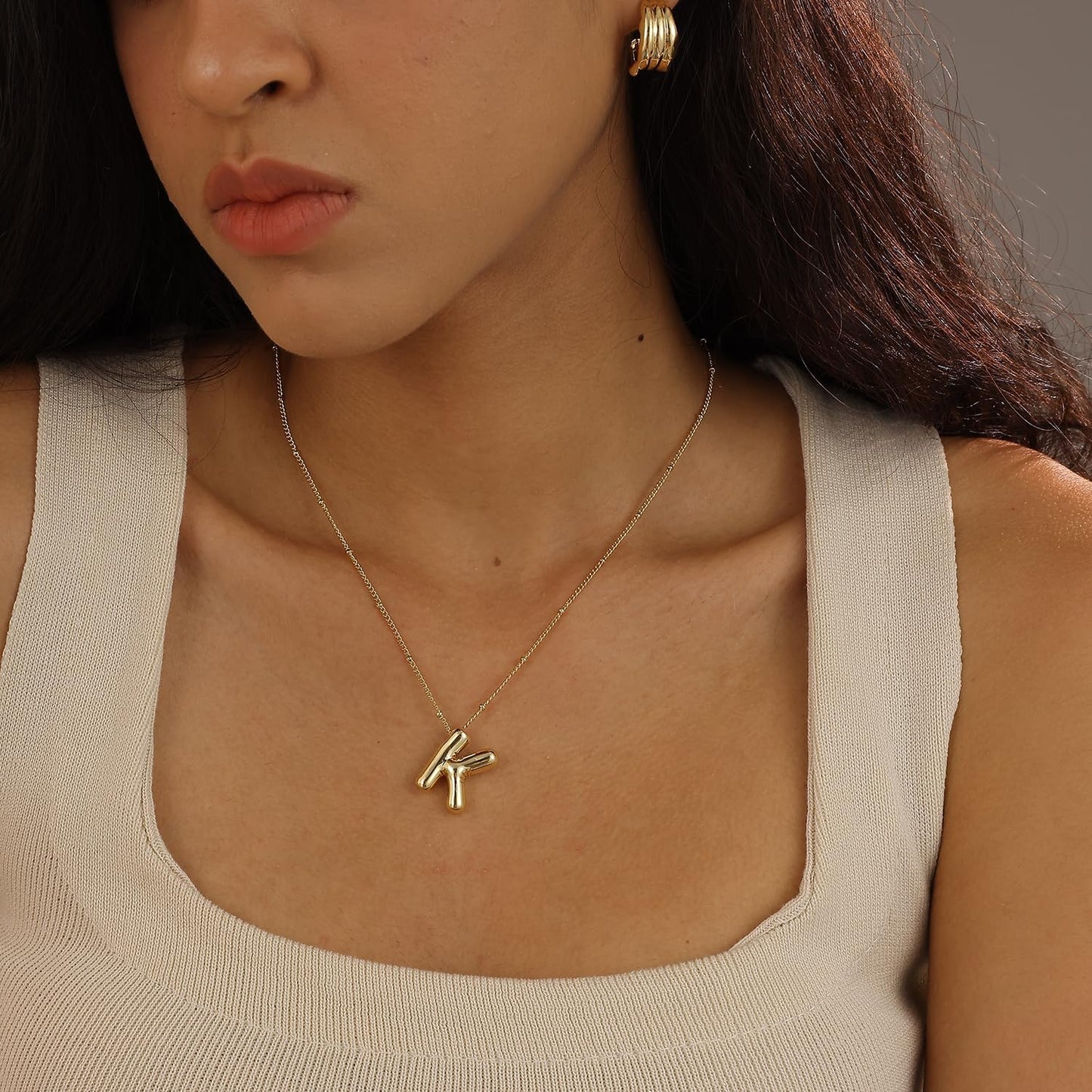 Bubble Gold Letter Necklace, 14k Gold Plated Balloon Initial Pendant, Dainty Chunky Custom Name Necklace for Women