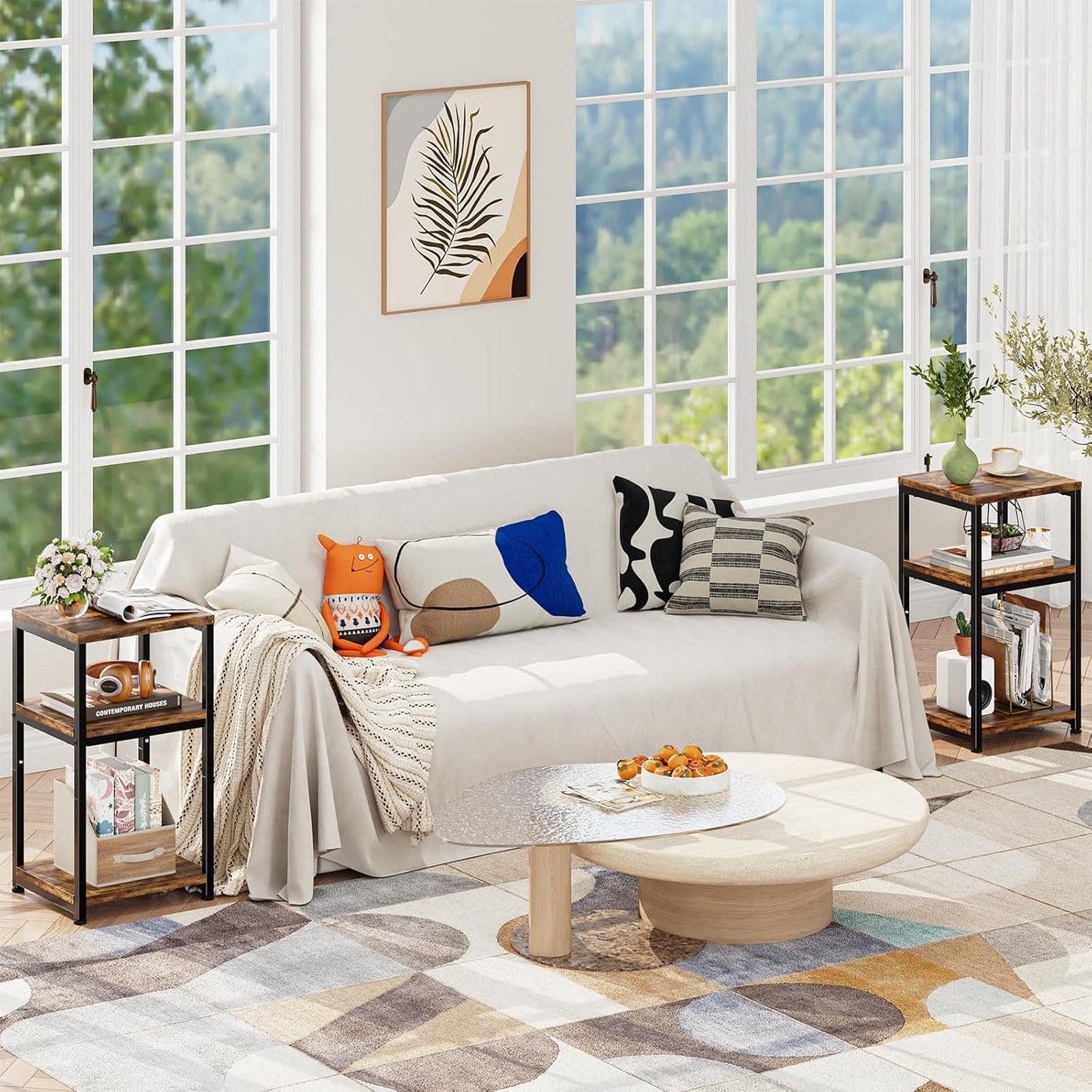 3 Tier End Table, Side Table Sofa Couch Table for Living Room, Night Stand Storage Shelf
