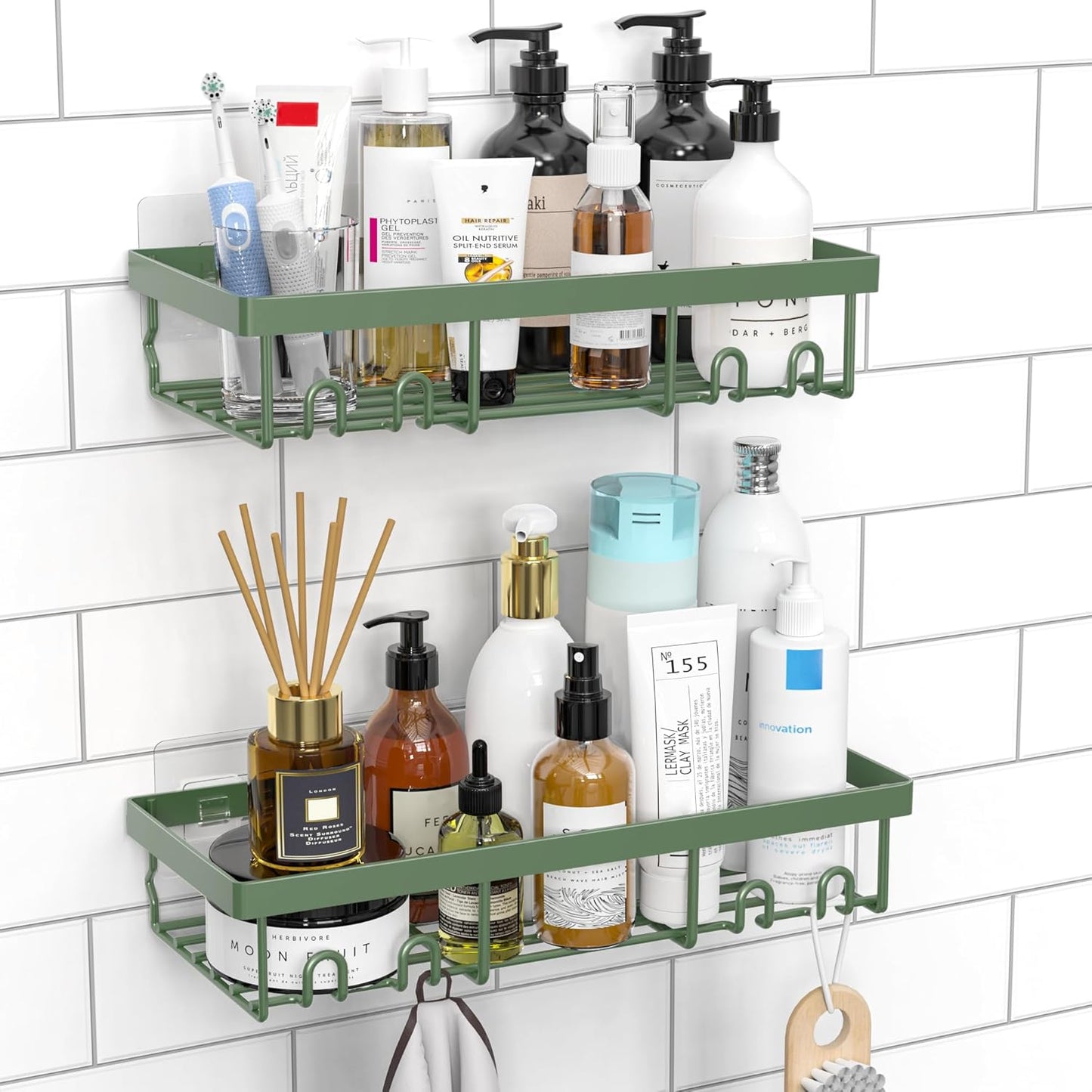 Shower Caddy Shelf Organizer Rack, Self Adhesive Black Bathroom Shelves Basket