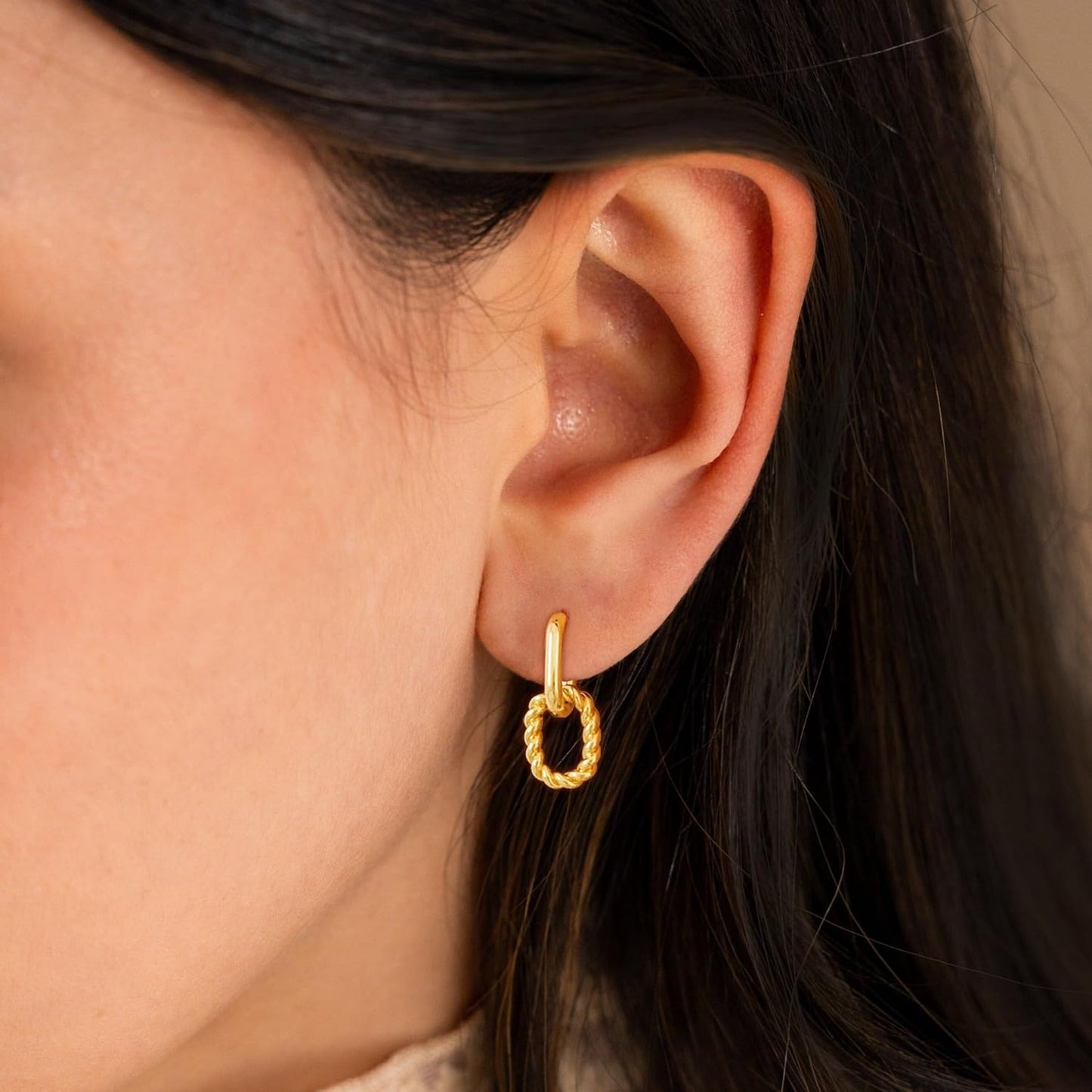 Gold Earrings for Women Trendy, Simple Dainty 14K Gold Plated Paperclip Square Chain Link Dangle Pin Stud Huggie Earrings Lightweight