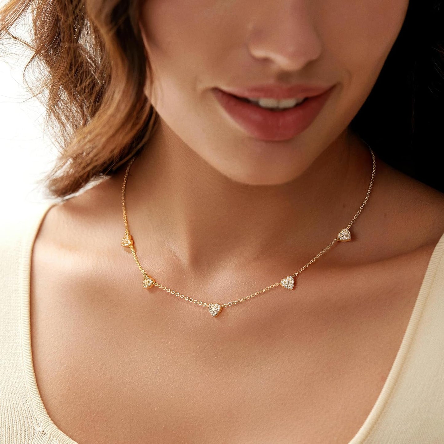 14K Gold Plated Charm Choker Necklace with Pearl & Clover, Cubic Zirconia Dainty Trendy Jewelry Gift for Women