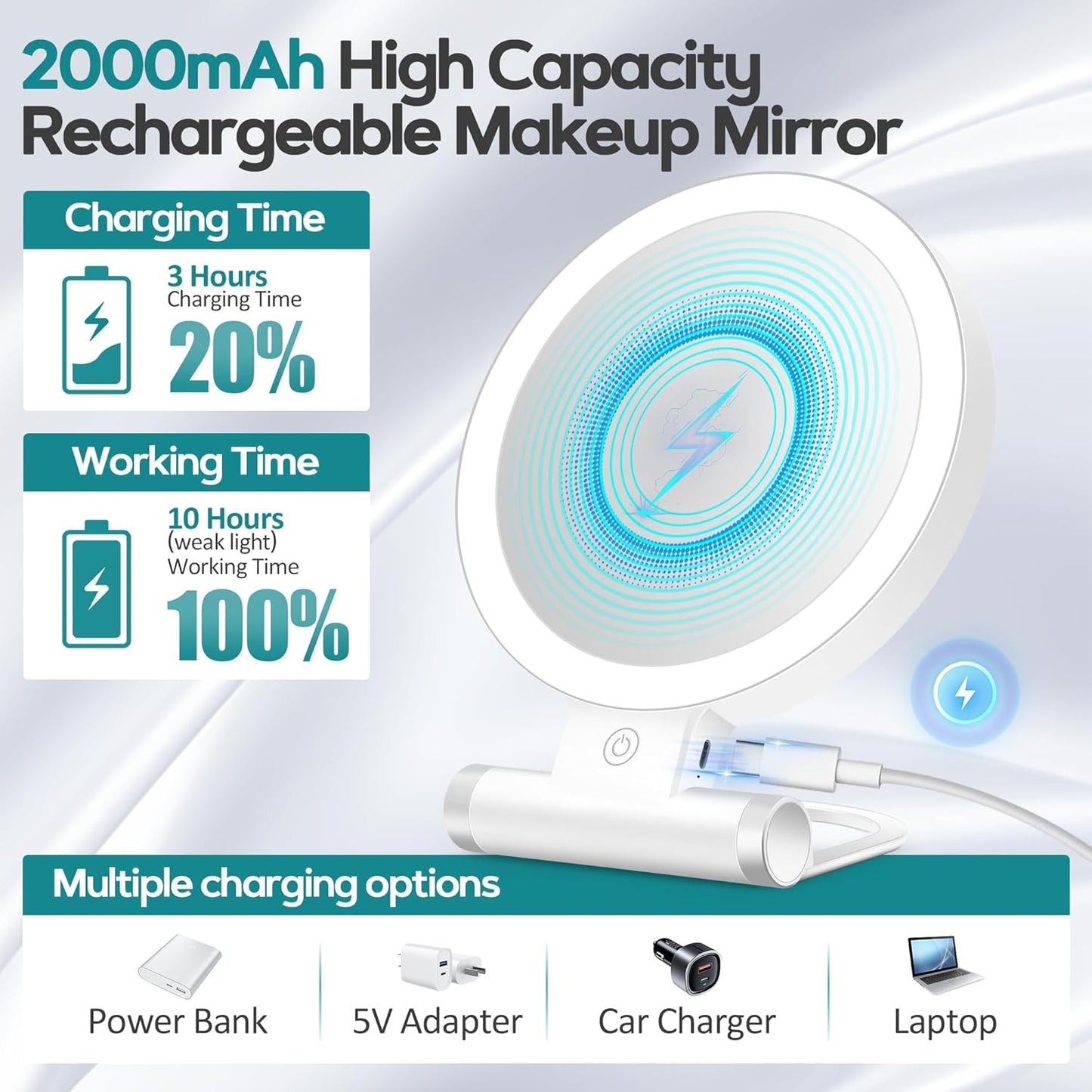 with Light, Double-Sided 1X/ 30X Magnifying Makeup Mirror with Tweezer，Foldable Travel Mirror