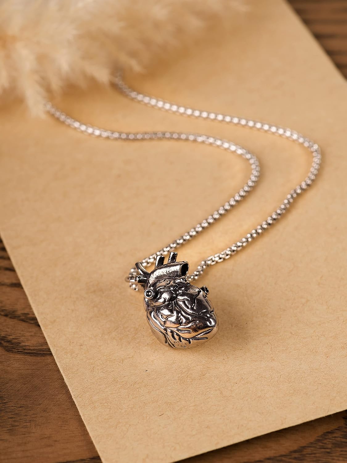 Gothic Anatomical Heart Necklace - 22.8" Stainless Steel Jewelry for Halloween & Holidays