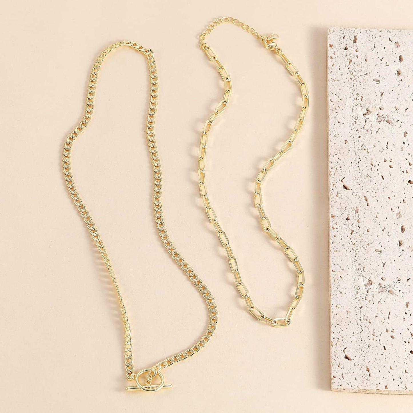 Gold Layered Necklaces for Women,14K Dainty Gold Chain Necklace Women Trendy Cuban Link Chain Toggle Clasp Necklace Fashion Chunky Jewelry for Women
