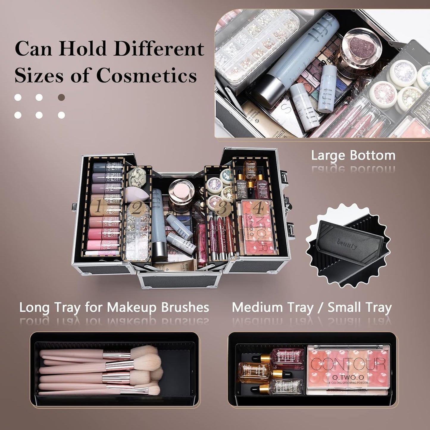Makeup Case  Professional Makeup Storage Box 4 Trays with Divider Lockable Travel Case Portable
