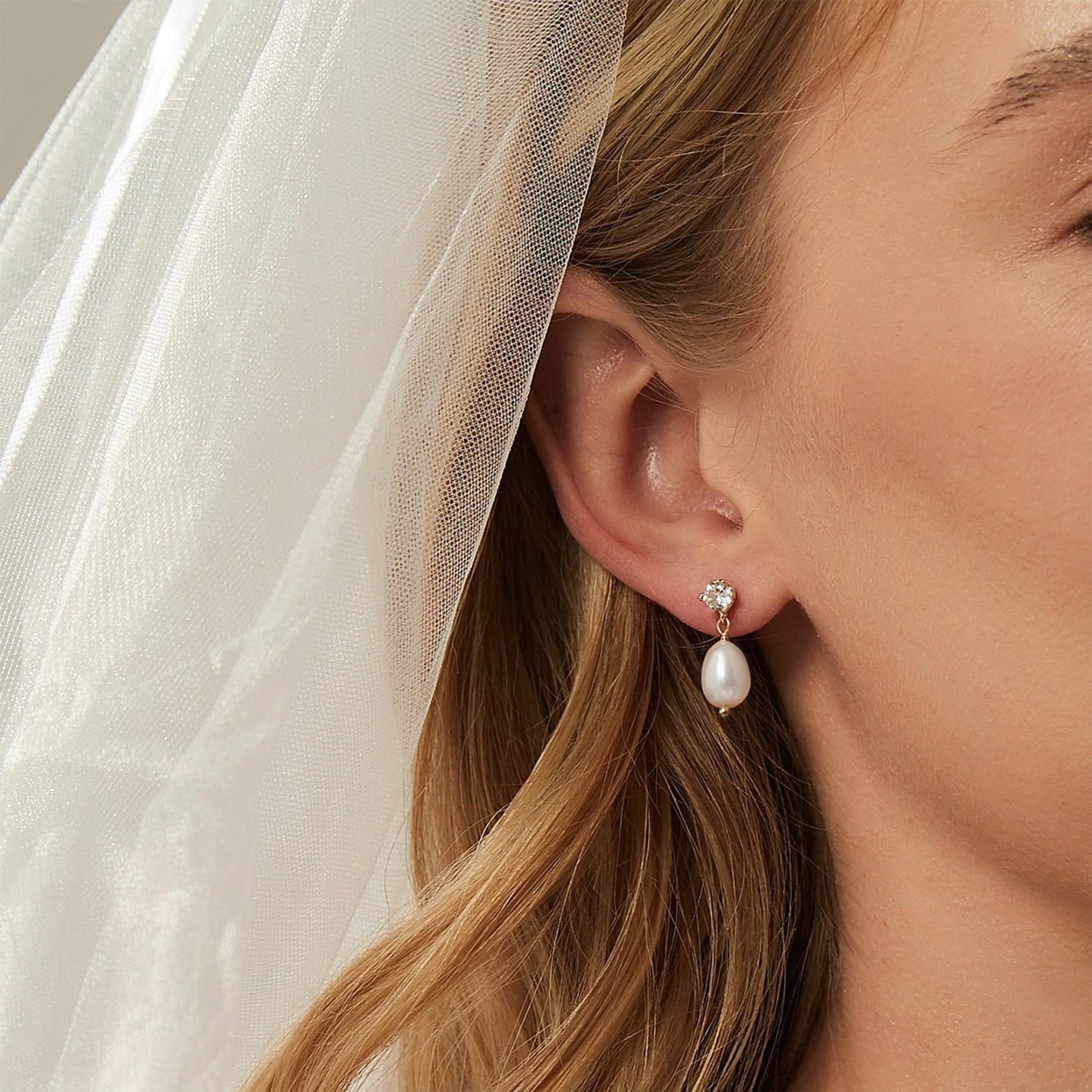 Pearl Earrings: 14k Gold-plated Cubic Zirconia Accented Pearl Drop Dangle Wedding Engagement Earrings For Women Bridal Bridesmaid
