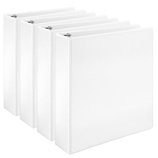OMOMMD 3 Ring Binders, 2 Inch, D-Ring Organizer for School, Home Office, White, 4 Pack