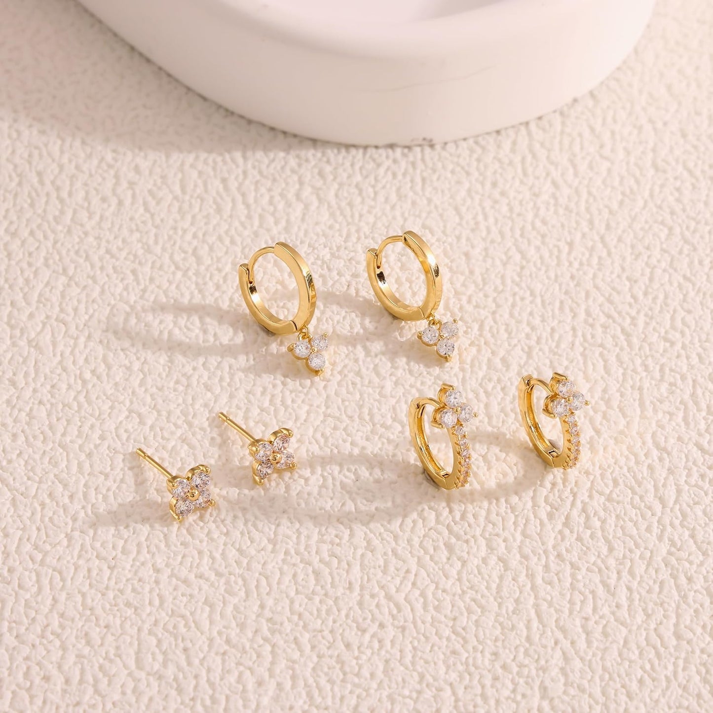 Freekiss 3 Pairs Gold Hoop Earrings Set: Dainty Stud Earrings Trendy Small 14K Gold Plated Hypoallergenic Dangle Cartilage