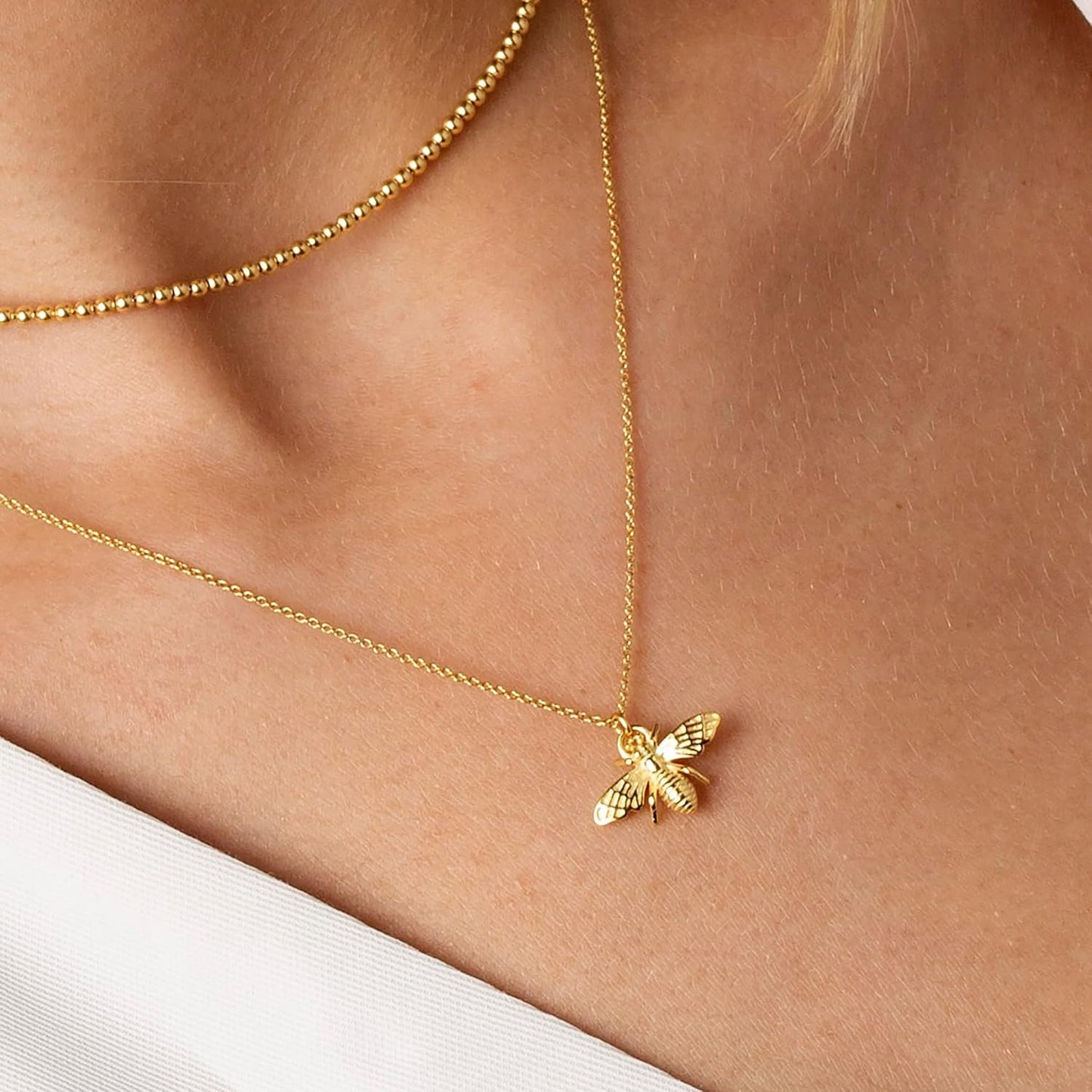Dainty Heart Choker Necklace: 14K Gold/Silver Placed Adjustable Bee Circle Pendant for Women