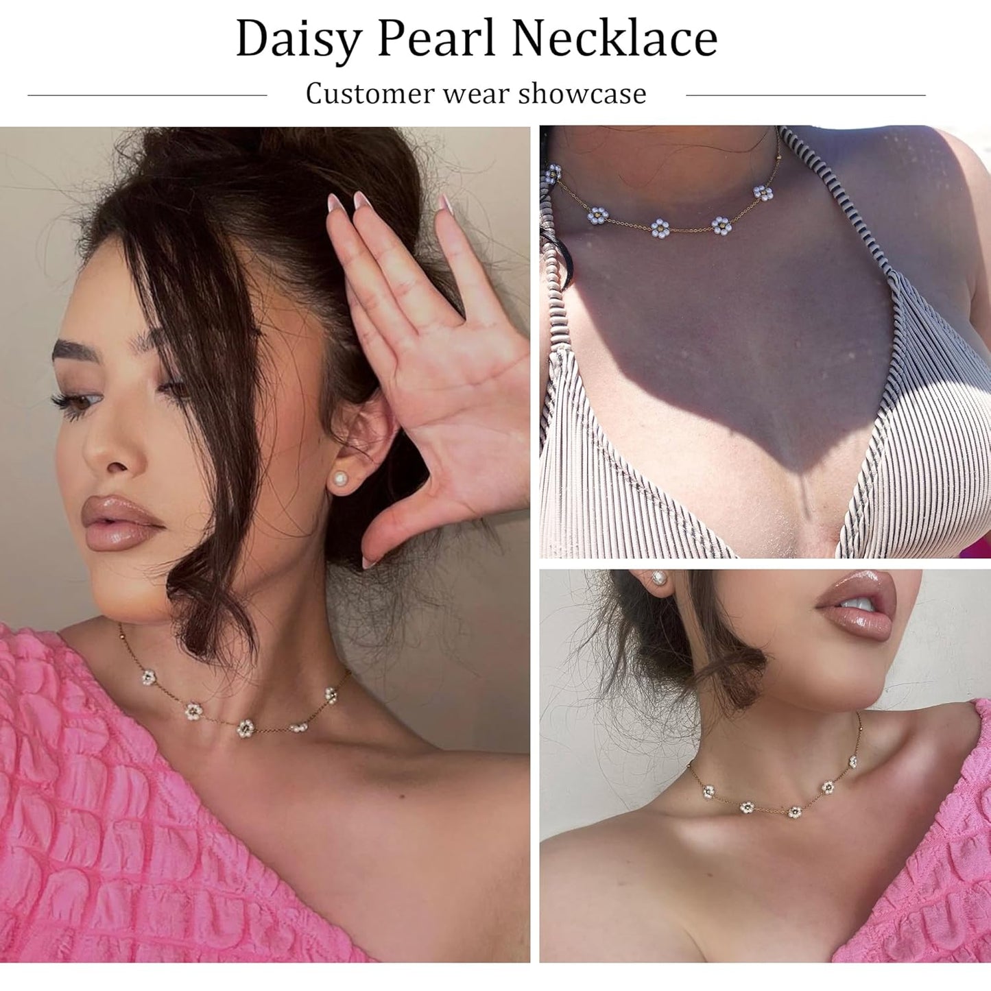 Daisy Pearl Necklace, Dainty Pearl Choker Necklace As Flower Necklace Gift, 18K Gold Plated Summer Merch As Birthday Gifts for Her Daisy Costume Gift