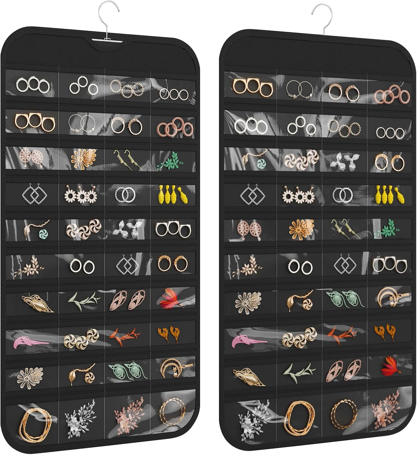 1-Pack Hanging Jewelry Organizer 80-Pocket Dual-sided Jewelry Storage for Earring Necklace Bracelet Ring and more