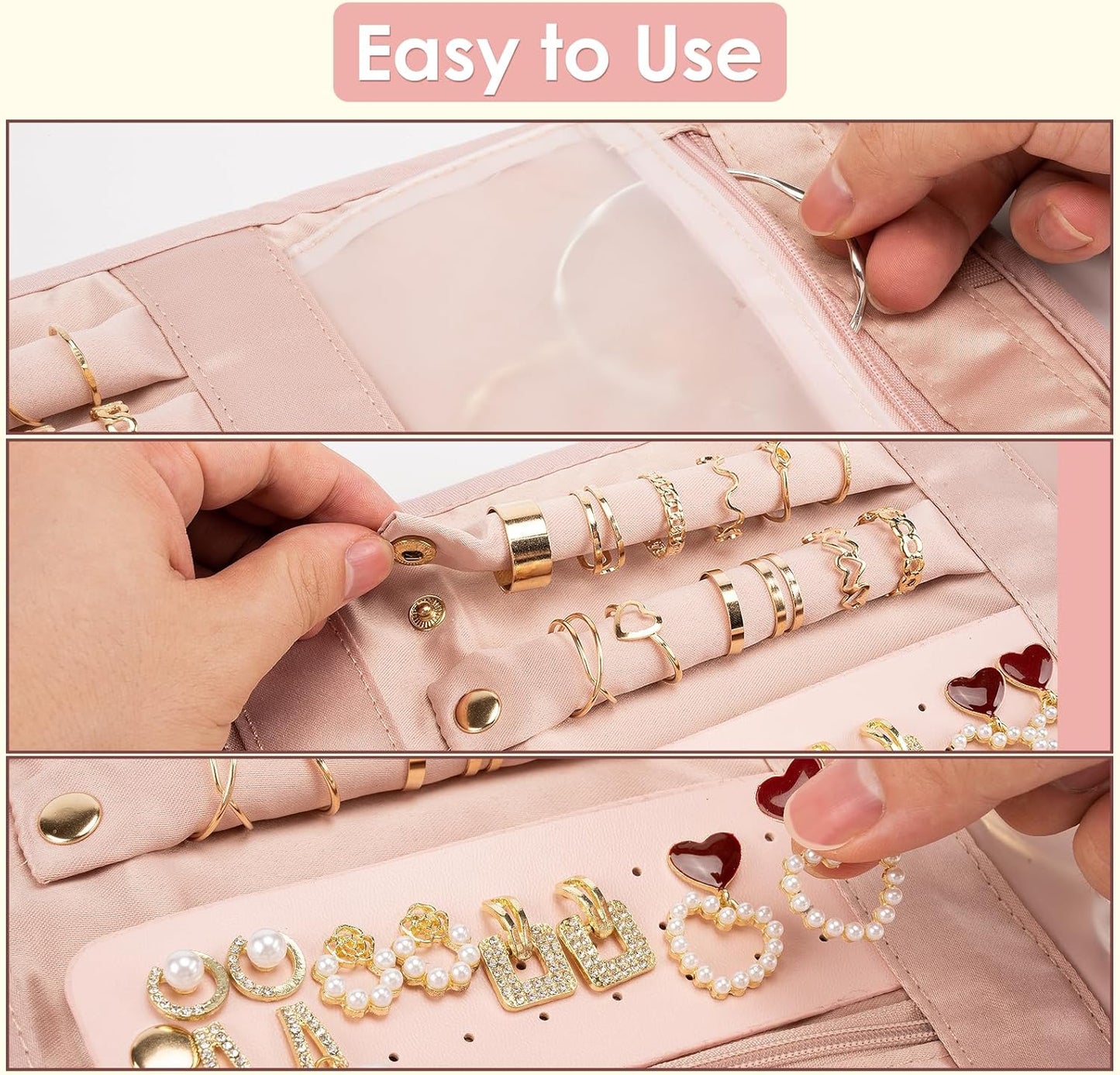 Anti-Tangle Foldable Small Jewelry Roll Travel Case Accessory for Necklaces, Earrings, Rings, Bracelets, Watches