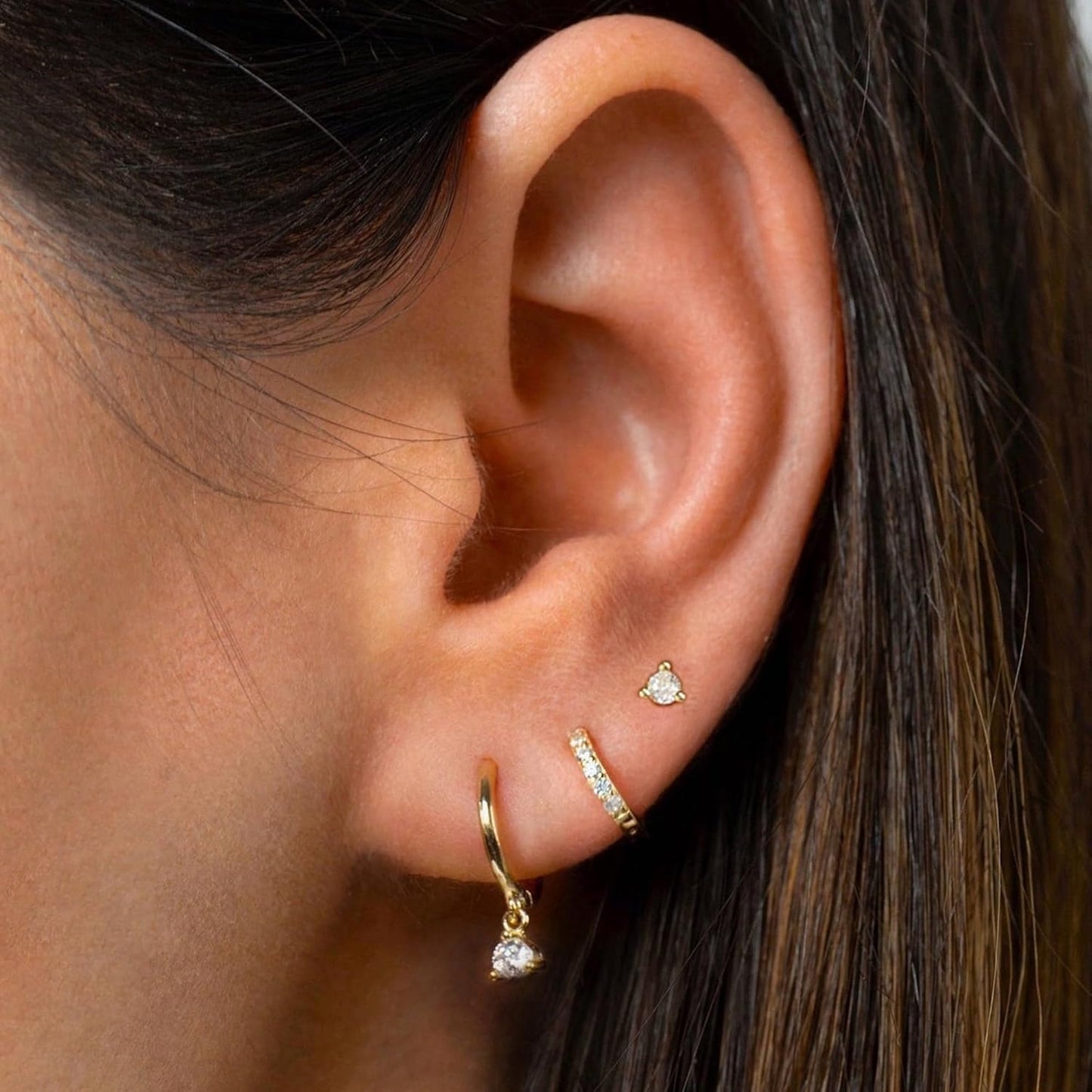 Freekiss 3 Pairs Gold Hoop Earrings Set: Dainty Stud Earrings Trendy Small 14K Gold Plated Hypoallergenic Dangle Cartilage